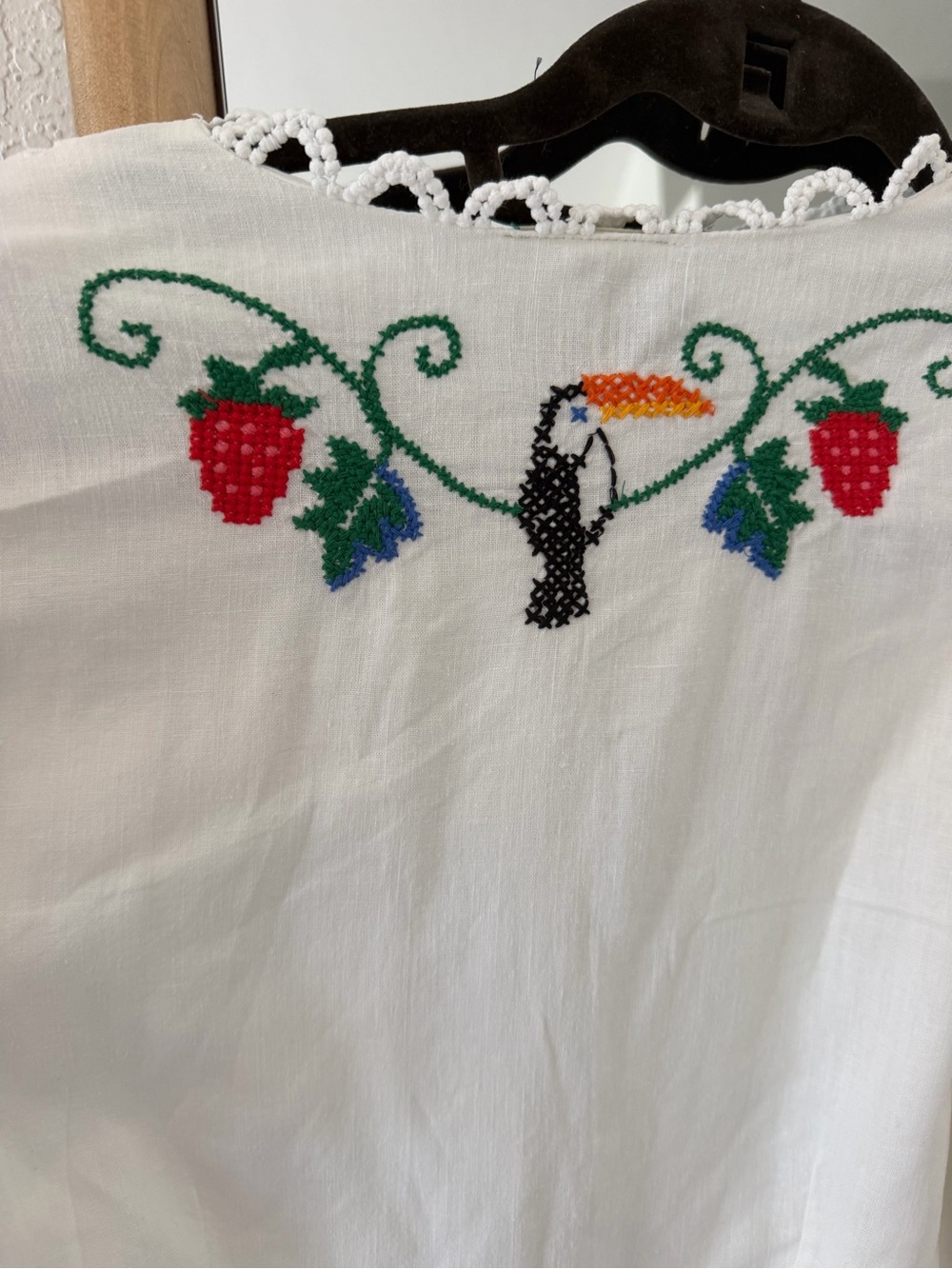 FARM Rio Cream Embroidered Strawberry Romper with Green & Red Accents - Picture 9 of 10
